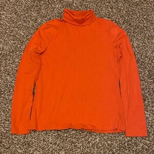 Classic Red-Orange Turtleneck Long Sleeve Top